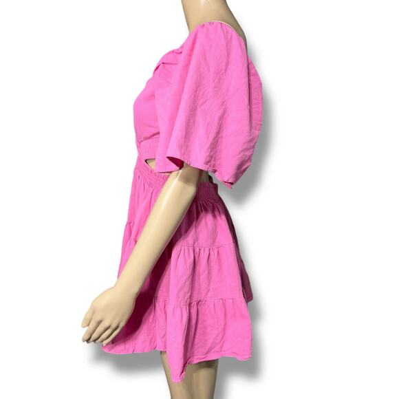 Shy Velvet Womens Mini Dress Cutout Crossover Waist Square Neck Pink Medium - Picture 6 of 10